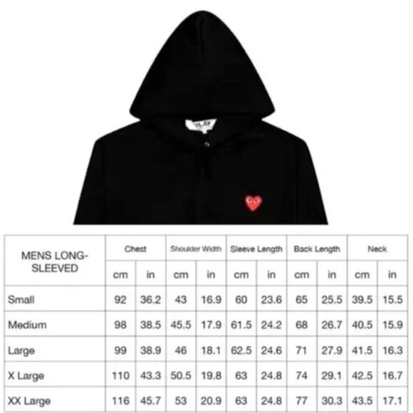 Comme des Garçons PLAY black with red heart patch pullover hoodie XXL - Picture 5 of 9
